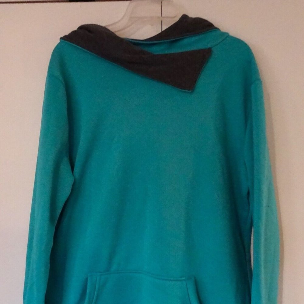 Fee et Rit Designer Hoodie Sweatshirt w/Front Pockets Turquoise Size L NWT